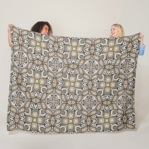 Taupe Brown Gray Beige Hip Bohemian Art Motif Fleece Blanket