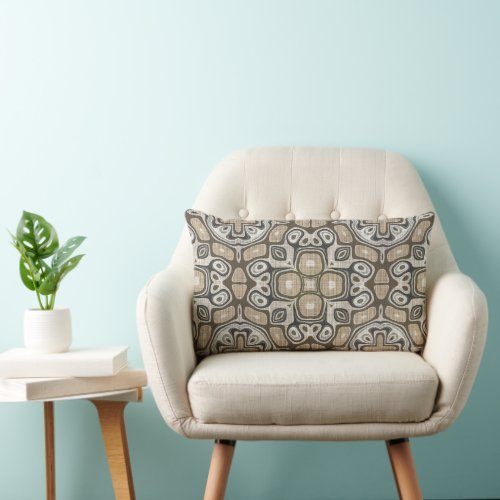 Taupe Brown Gray Beige Hip Bohemian Art Motif Lumbar Pillow