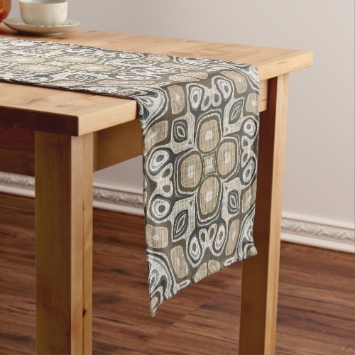 Taupe Brown Gray Beige Hip Bohemian Art Motif Medium Table Runner