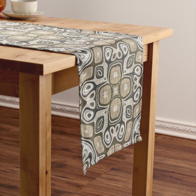 Taupe Brown Gray Beige Hip Bohemian Art Motif Medium Table Runner (In Situ)