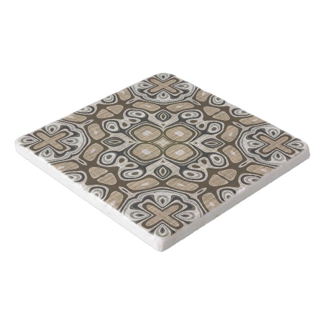 Taupe Brown Gray Beige Hip Bohemian Art Motif Trivet (Corner)