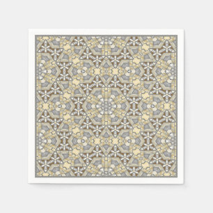 Taupe Brown Gray Beige Mosaic Kaleidoscope Pattern Paper Napkins