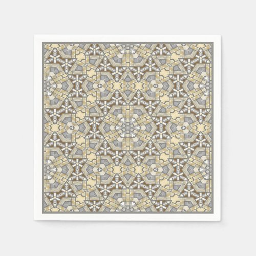 Taupe Brown Gray Beige Mosaic Kaleidoscope Pattern Paper Napkins