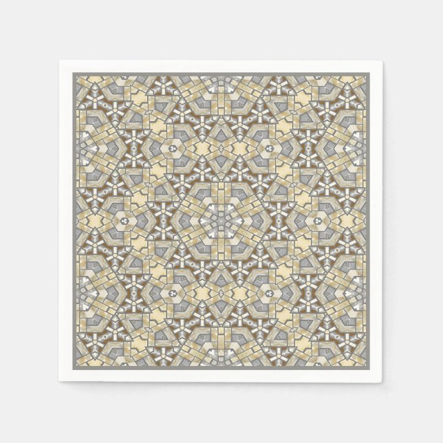 Taupe Brown Gray Beige Mosaic Kaleidoscope Pattern Paper Napkins (Front)
