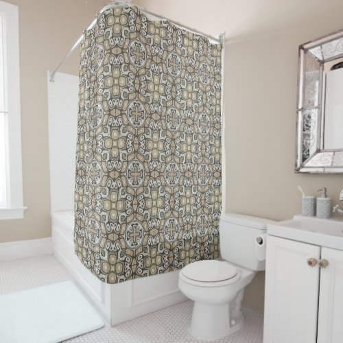 Taupe Brown Gray Beige Tribal Art Shower Curtain