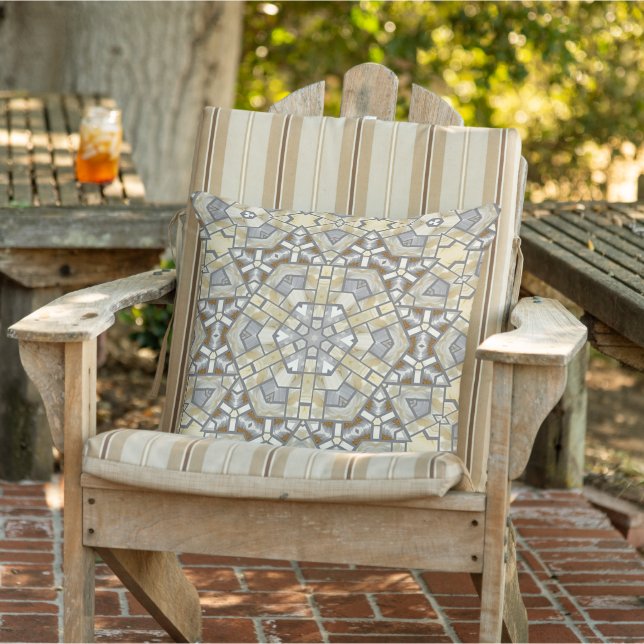 Taupe Brown Neutral Gray Beige Tribal Art Pattern Outdoor Pillow (Chair)