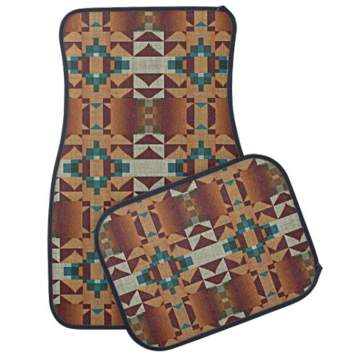 Taupe Brown Orange Teal Blue Green Tribal Art Car Floor Mat