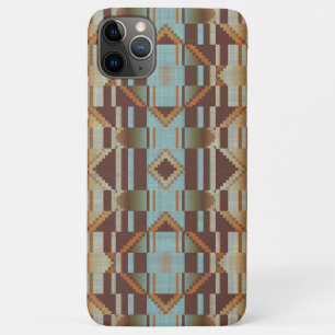 Taupe Brown Orange Turquoise Tribal Mosaic Pattern iPhone 11 Pro Max Case