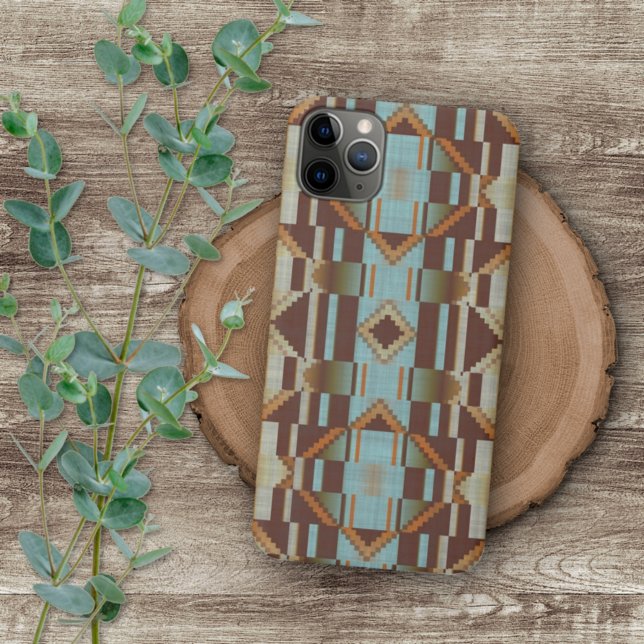 Taupe Brown Orange Turquoise Tribal Mosaic Pattern iPhone Case (Creator Uploaded)