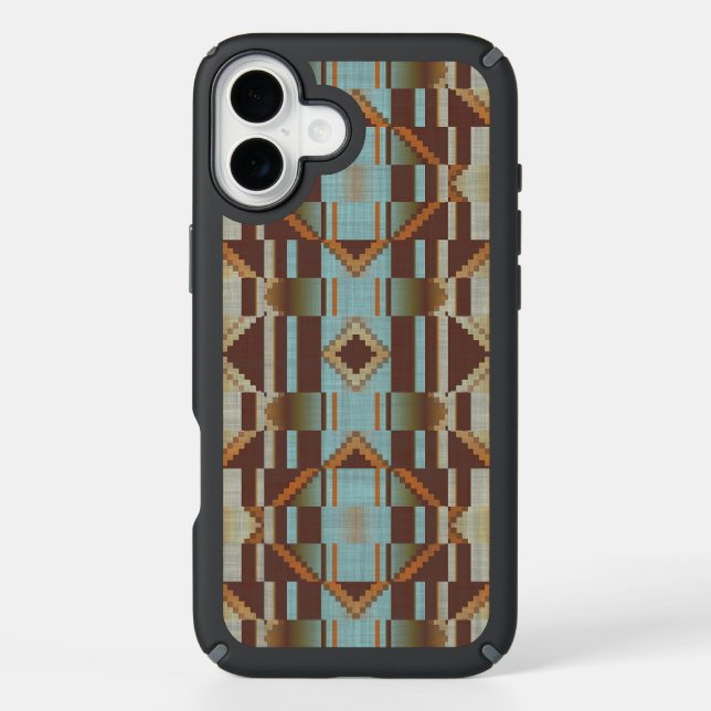 Taupe Brown Orange Turquoise Tribal Mosaic Pattern Speck iPhone Case (Front)