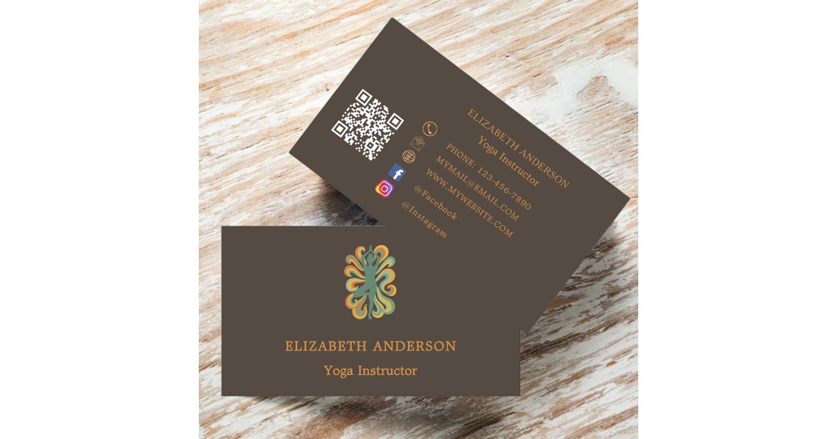 Taupe brown orange Yoga pose Instructor Business Card | Zazzle