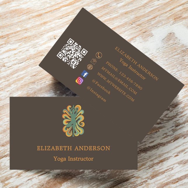 Taupe brown orange Yoga pose Instructor Business Card (Creator Uploaded)