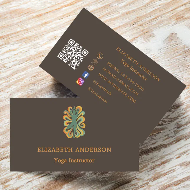 Taupe brown orange Yoga pose Instructor Business Card | Zazzle