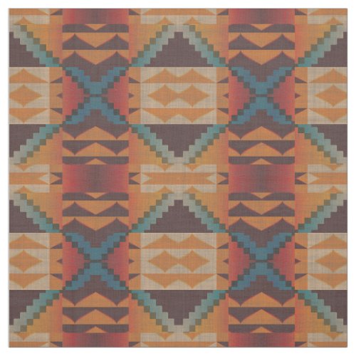 Taupe Brown Red Teal Blue Orange Ethnic Look Fabric