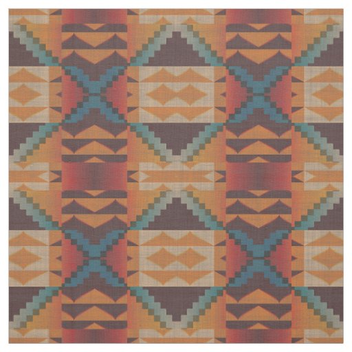 Taupe Brown Red Teal Blue Orange Ethnic Look Fabric