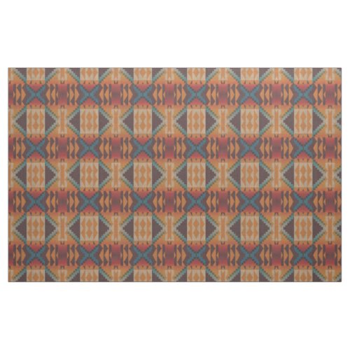 Taupe Brown Red Teal Blue Orange Ethnic Look Fabric