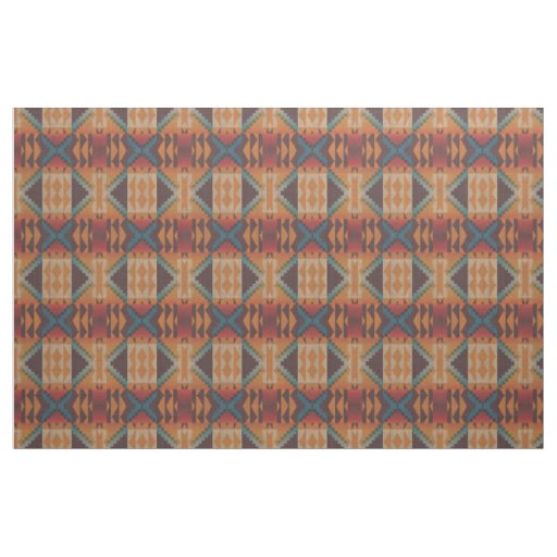 Taupe Brown Red Teal Blue Orange Ethnic Look Fabric