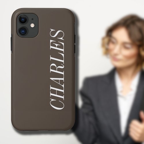 Taupe Brown Solid Color  Minimalist Name iPhone 11 Case