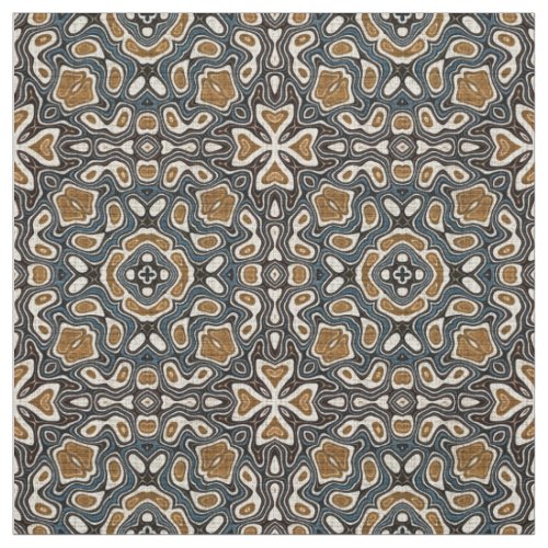 Taupe Brown Teal Blue Bali Batik Style Pattern Fabric