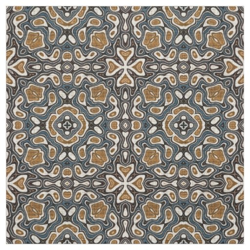 Taupe Brown Teal Blue Bali Batik Style Pattern Fabric