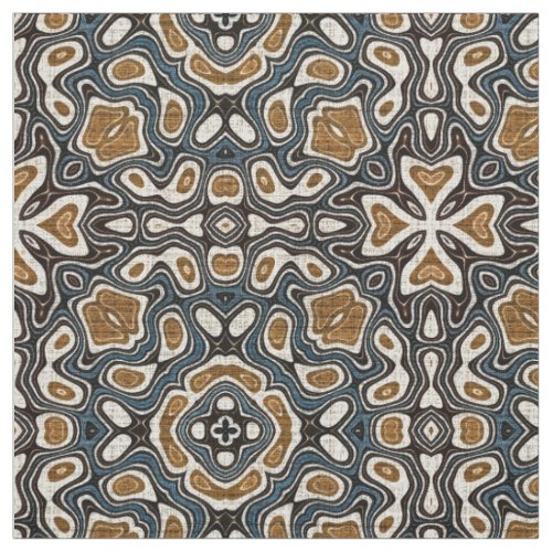 Taupe Brown Teal Blue Bali Batik Style Pattern Fabric