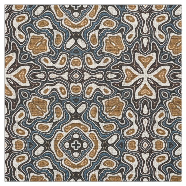 Taupe Brown Teal Blue Bali Batik Style Pattern Fabric (Swatch)
