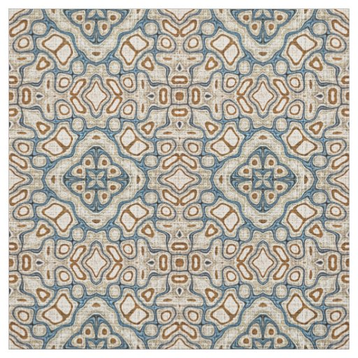 Taupe Brown Teal Blue Bali Batik Style Pattern Fabric