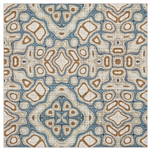 Taupe Brown Teal Blue Bali Batik Style Pattern Fabric