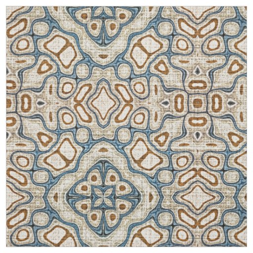 Taupe Brown Teal Blue Bali Batik Style Pattern Fabric