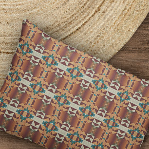 Taupe Brown Teal Blue Green Tribal Art Pattern Pillow Case
