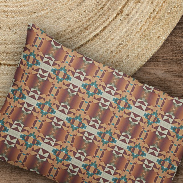 Taupe Brown Teal Blue Green Tribal Art Pattern Pillow Case (Creator Uploaded)