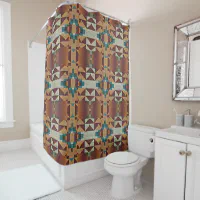 Taupe Brown Teal Blue Green Tribal Art Pattern Shower Curtain Zazzle