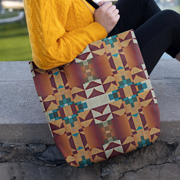 Taupe Brown Teal Blue Green Tribal Art Pattern Tote Bag by All_In_Cute_Fun at Zazzle