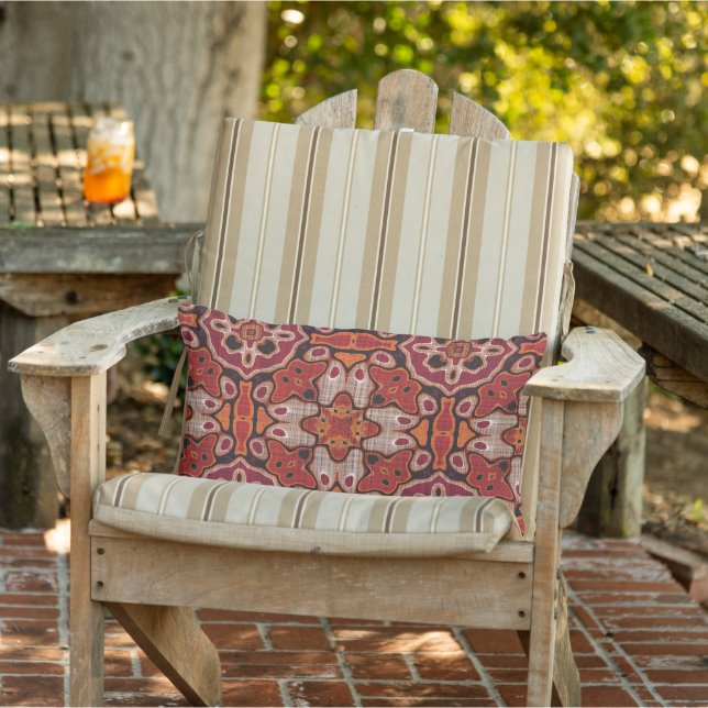 Taupe Brown Terracotta Red Orange Tribal Art Lumbar Pillow (Chair)