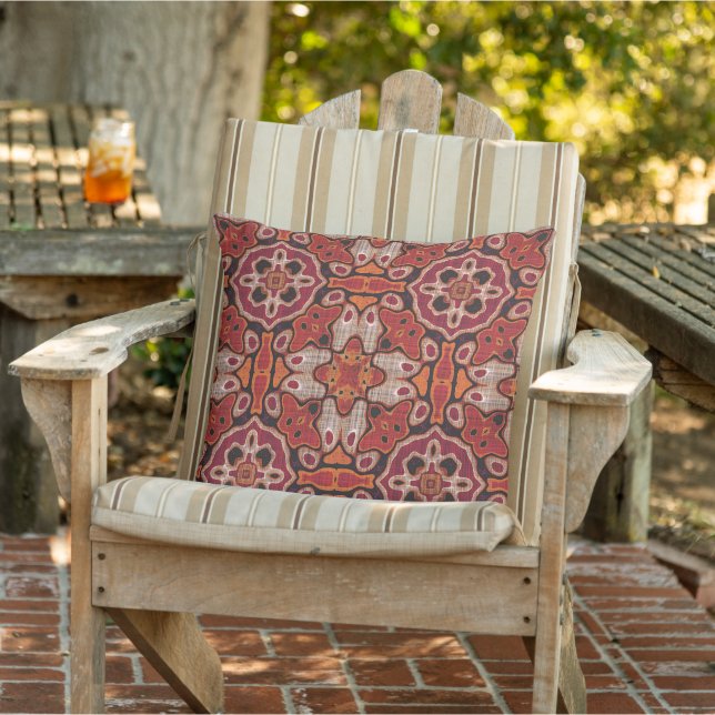 Taupe Brown Terracotta Red Orange Tribal Art Outdoor Pillow (Chair)