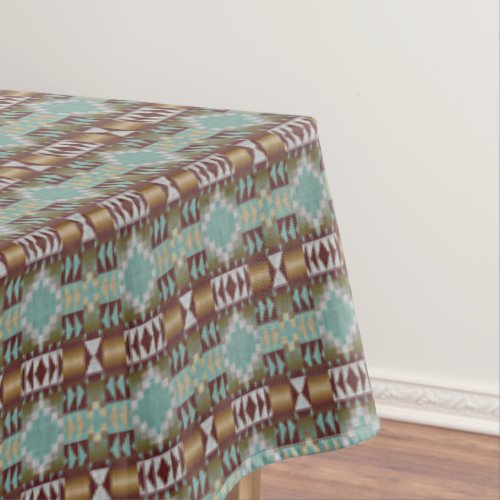 Taupe Brown Turquoise Aqua Blue Tribal Pattern Tablecloth