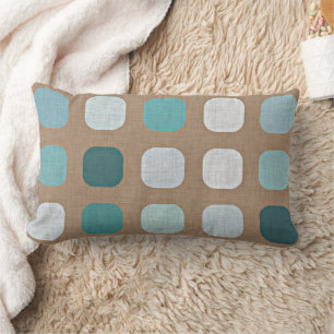 Taupe Brown Turquoise Light Blue Round Squares Art Lumbar Pillow