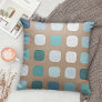 Taupe Brown Turquoise Light Blue Round Squares Art Throw Pillow