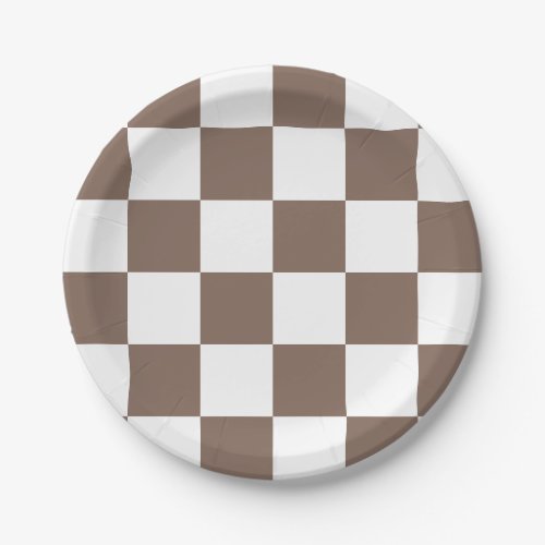 Taupe BrownWhite Checkered Paper Plates