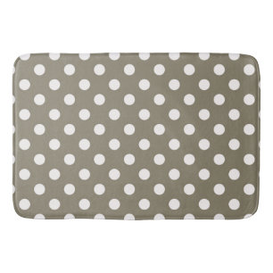 Taupe Brown & White Polka Dots Bath Mat