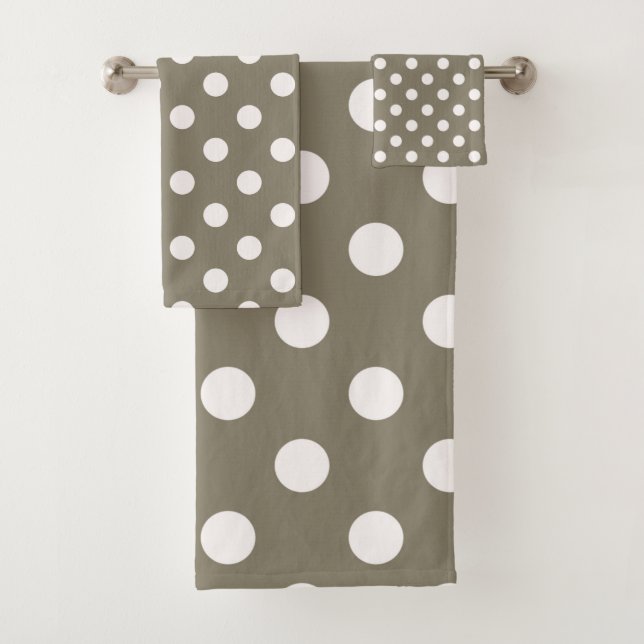 Taupe Brown & White Polka Dots Bath Towel Set (Insitu)