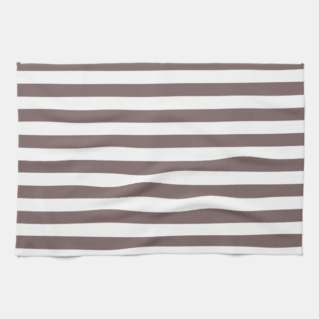 Taupe Brown & White Stripes; Striped Kitchen Towel (Horizontal)