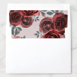 Taupe Burgundy Watercolor Roses Greenery Wedding Envelope Liner