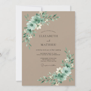 Taupe Celadon Peony Wedding Invitation