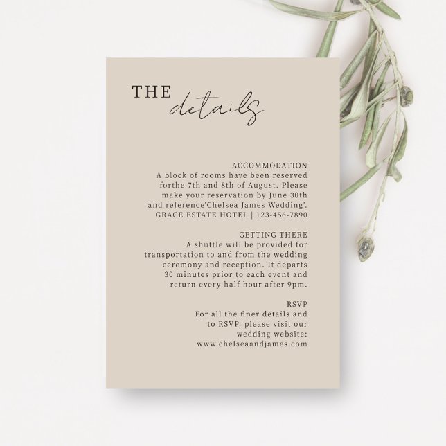 Taupe | Chic Minimalist Wedding Details Enclosure Card (Creator Uploaded)