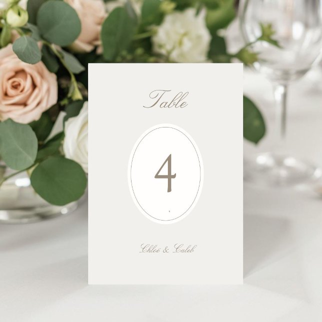 Taupe | Chic Oval Script Wedding Table Card Number (Creator Uploaded)