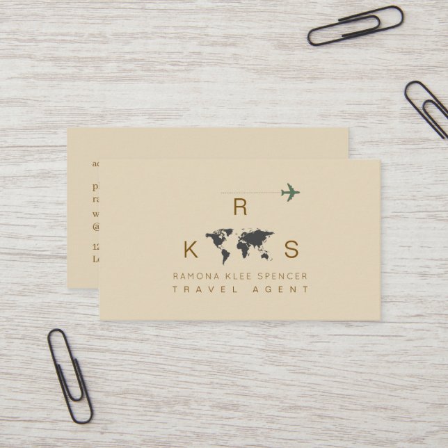 Taupe Clean Monogram Travel Business Card (Front/Back In Situ)