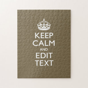 Taupe Coffee Decor Keep Calm And Your Text Easily Jigsaw Puzzle