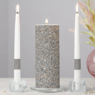 Taupe Concrete Cement Blue Aggregate Sidewalk Unity Candle Set