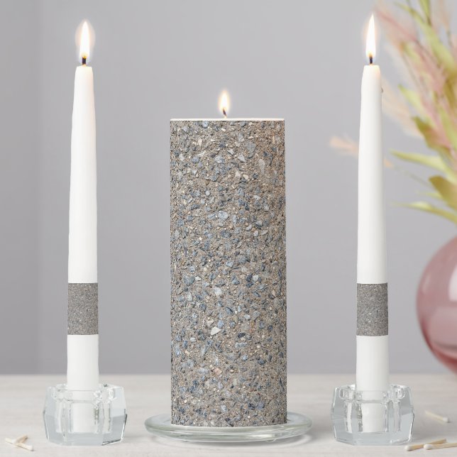 Taupe Concrete Cement Blue Aggregate Sidewalk Unity Candle Set (In Situ)
